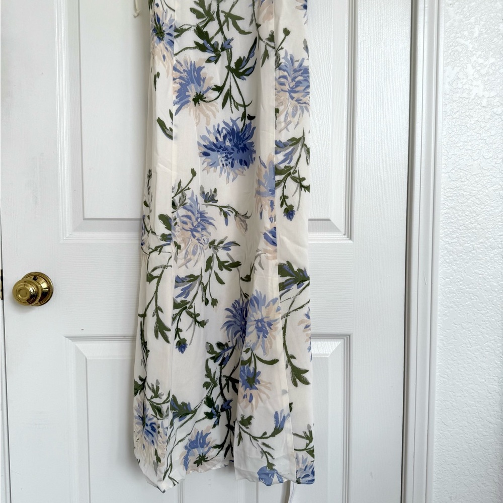 Reformation Emely Dress Midi Length Serenity Ivory Lilac Floral Lace Up French - Picture 5 of 11